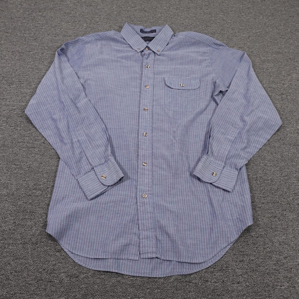 Vintage Levi's‎ Shirt Mens XL Blue Stripe Long Sleeve Button Up Thailand Casual